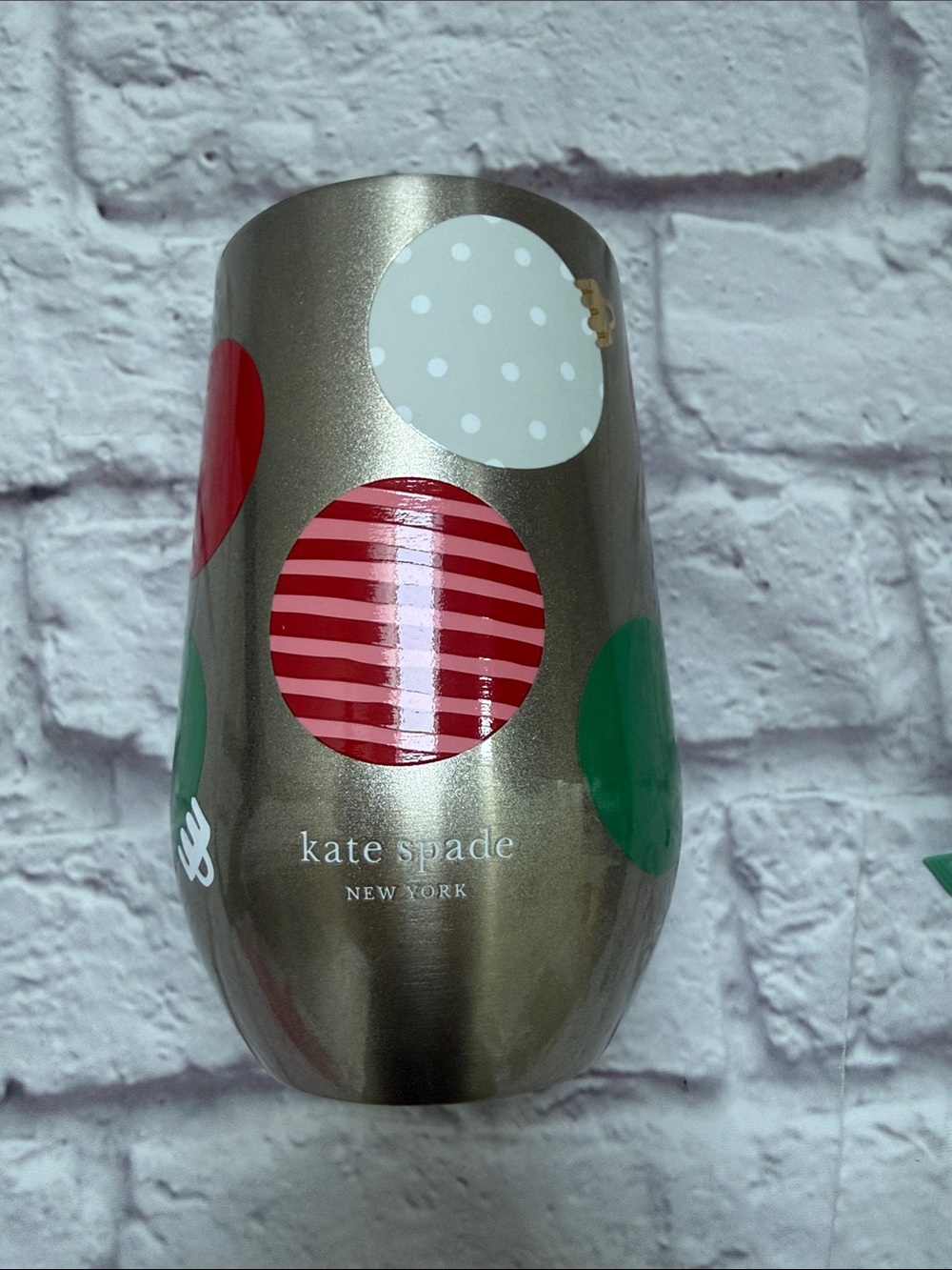 Kate spade Metallic Dot Holiday Wine Tumbler - Gold with Red & Green